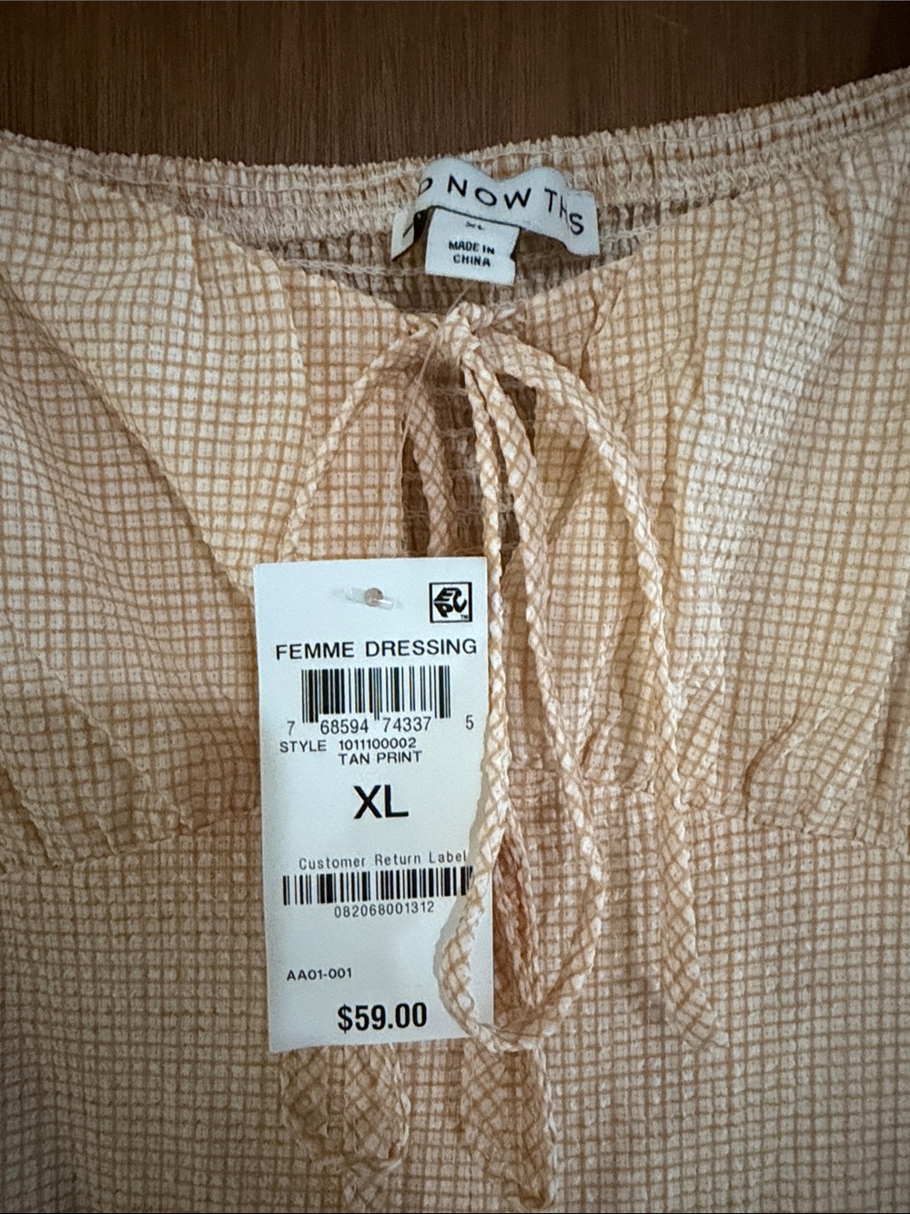 Peach Tiered Puff-Sleeve Midi Dress with Tie Front - Picture 2 of 2